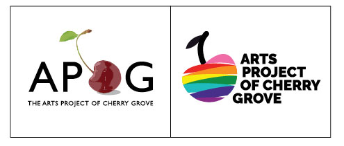 Before and after of Langton Creative logo designs for Arts Project of Cherry Grove