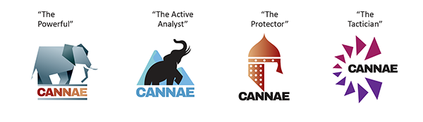 Four preliminary logo sketches for Cannae